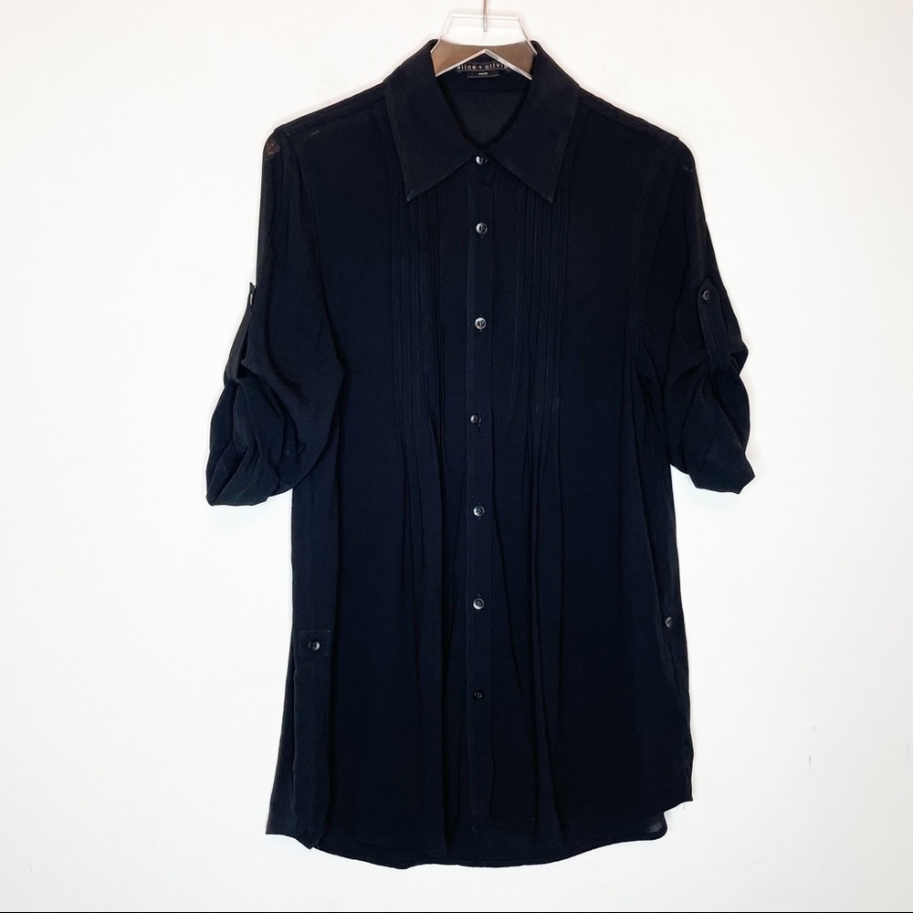 Alice + Olivia Base Black Button Down Long Shirt